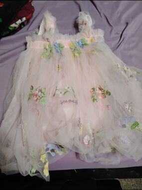 Embroidered Pink Tulle Floral Dress